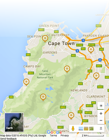 Map of Cape Town with myLike pins